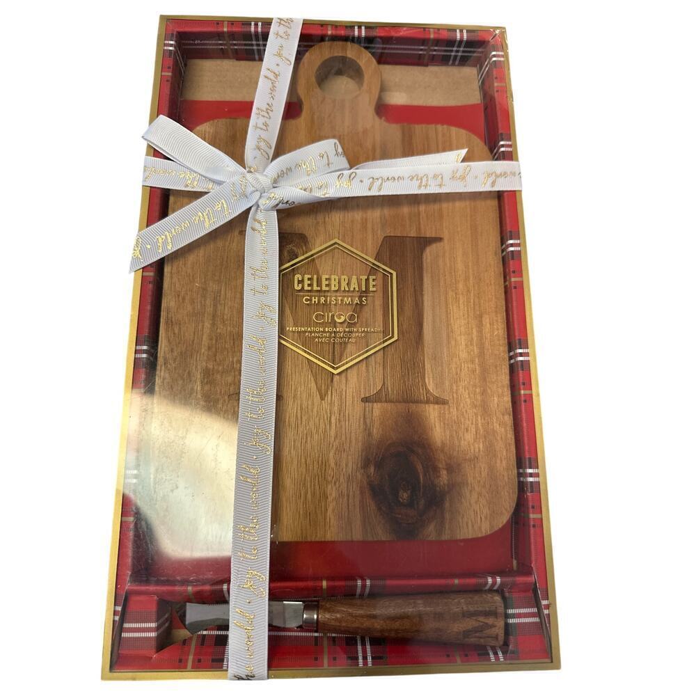 Monogram M Presentation Board with Spreader New in Box Acacia Timber